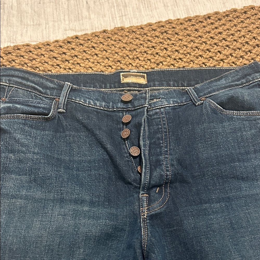 MOTHER Button-Fly Skinny Jeans in Deep Blue